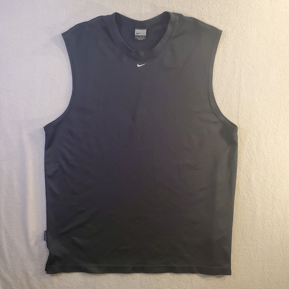 Nike Mens Dri-FIT Sleeveless Muscle Shirt Black Mesh Training Tank Top Large